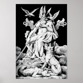Odin, Norse mythology God, vintage illustration Poster