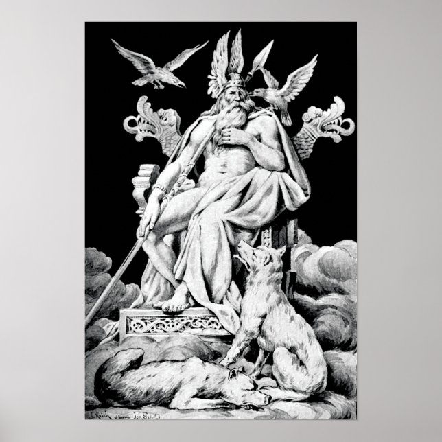 Odin, Norse mythology God, vintage illustration Poster (Front)