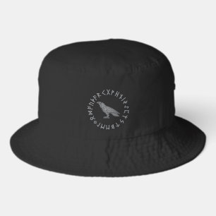 Odin Raven Crow Viking Mythology runes runic Bucket Hat