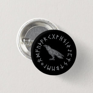 Odin Raven Crow Viking Mythology runes runic Button