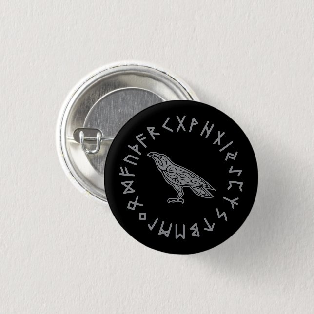 Odin Raven Crow Viking Mythology runes runic Button (Front & Back)