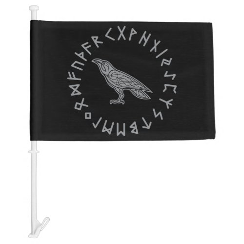 Odin Raven Crow Viking Mythology runes runic Car Flag