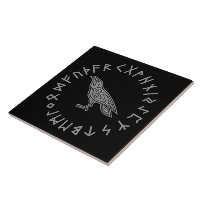 Odin Raven Crow Viking Mythology runes runic Ceramic Tile (Side)