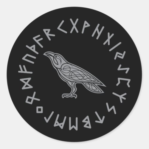 Odin Raven Crow Viking Mythology runes runic Classic Round Sticker