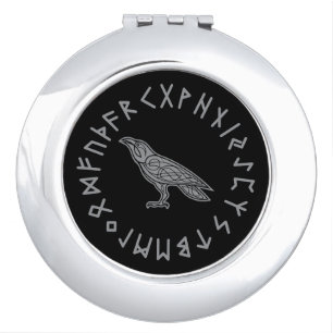 Odin Raven Crow Viking Mythology runes runic Compact Mirror