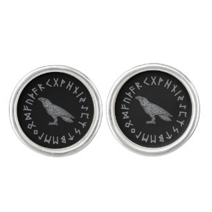 Odin Raven Crow Viking Mythology runes runic Cufflinks