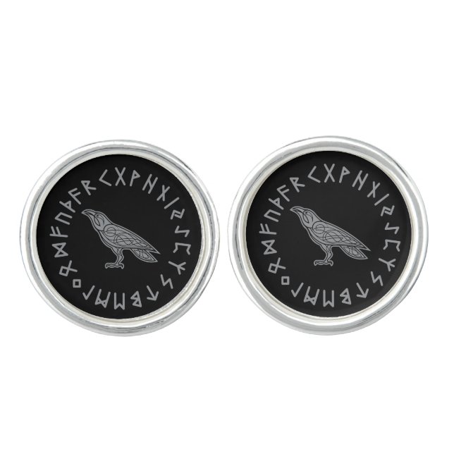 Odin Raven Crow Viking Mythology runes runic Cufflinks (Front)