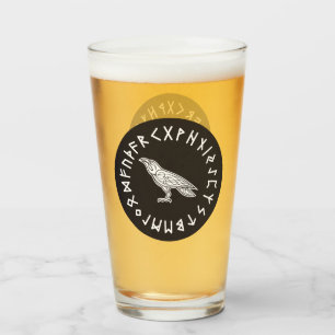 Odin Raven Crow Viking Mythology runes runic Glass