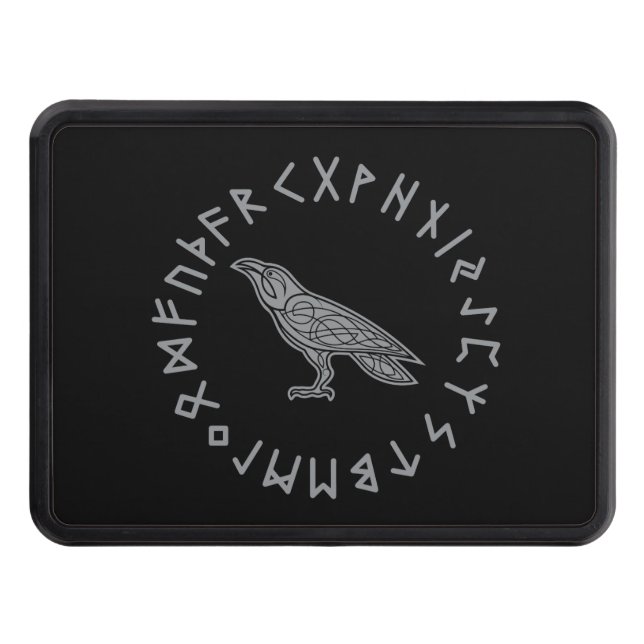 Odin Raven Crow Viking Mythology runes runic Hitch Cover (Front)