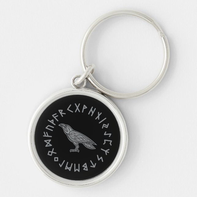 Odin Raven Crow Viking Mythology runes runic Keychain (Front)
