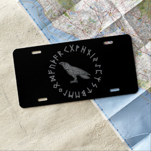 Odin Raven Crow Viking Mythology runes runic License Plate