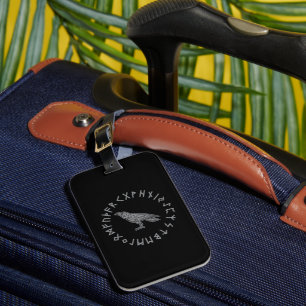 Odin Raven Crow Viking Mythology runes runic Luggage Tag