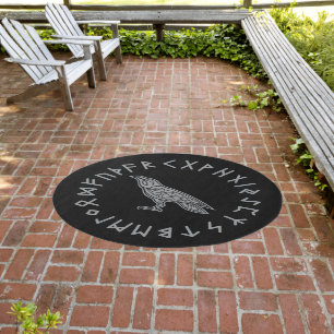 Odin Raven Crow Viking Mythology runes runic Outdoor Rug