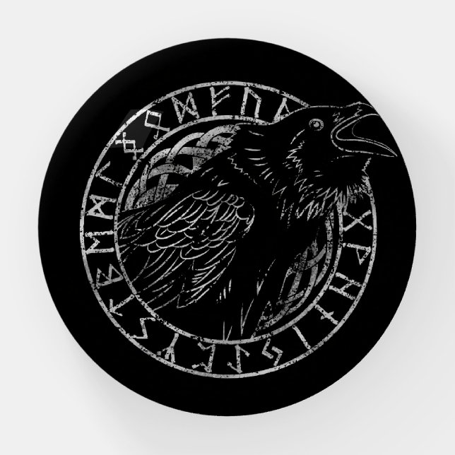 Odin Raven Crow Viking Mythology runes runic Paperweight (Front)