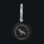 Odin Raven Crow Viking Mythology runes runic Pet ID Tag<br><div class="desc">Viking Odin raven with runes and scandinavian runic symbols alphabets around circle grunge eroded texture. Nordic Culture scandinavian,  viking mythology and legends from the Sagas. Perfect gift idea for vikings,  pagans,  slavic,  etc. Customize the style and colors. Add your own text or customization using the online editor.</div>