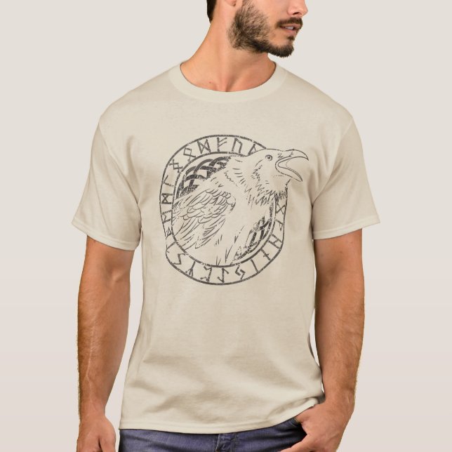 Odin Raven Crow Viking Mythology runes runic T-Shirt (Front)