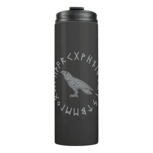 Odin Raven Crow Viking Mythology runes runic Thermal Tumbler