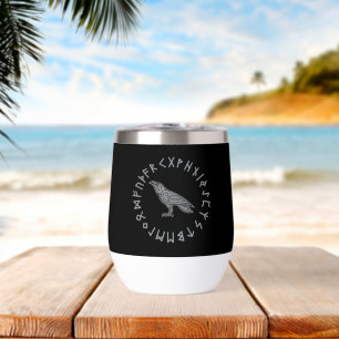 Odin Raven Crow Viking Mythology runes runic Thermal Wine Tumbler