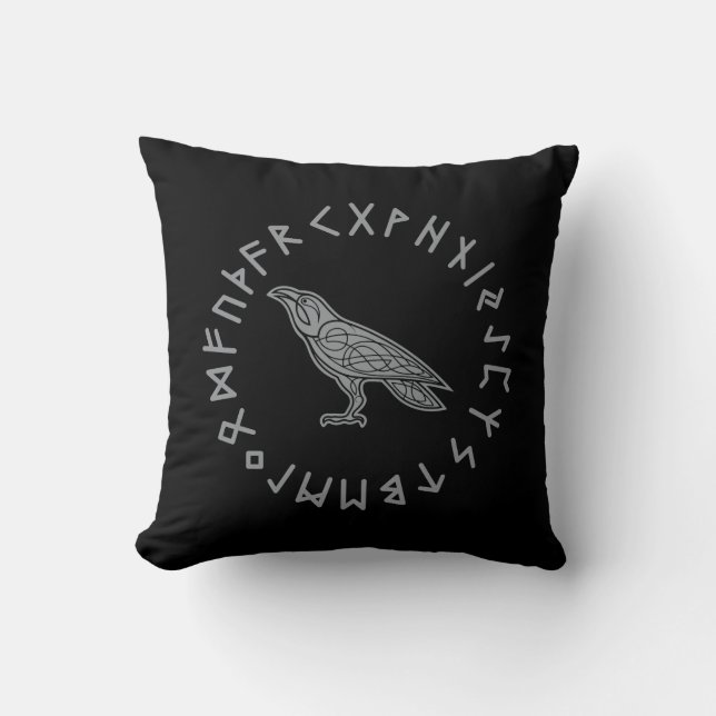 Odin Raven Crow Viking Mythology runes runic Throw Pillow (Front)
