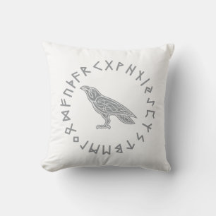 Odin Raven Crow Viking Mythology runes runic Throw Pillow