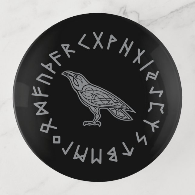 Odin Raven Crow Viking Mythology runes runic Trinket Tray (Front)