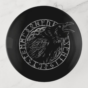 Odin Raven Crow Viking Mythology runes runic Trinket Tray