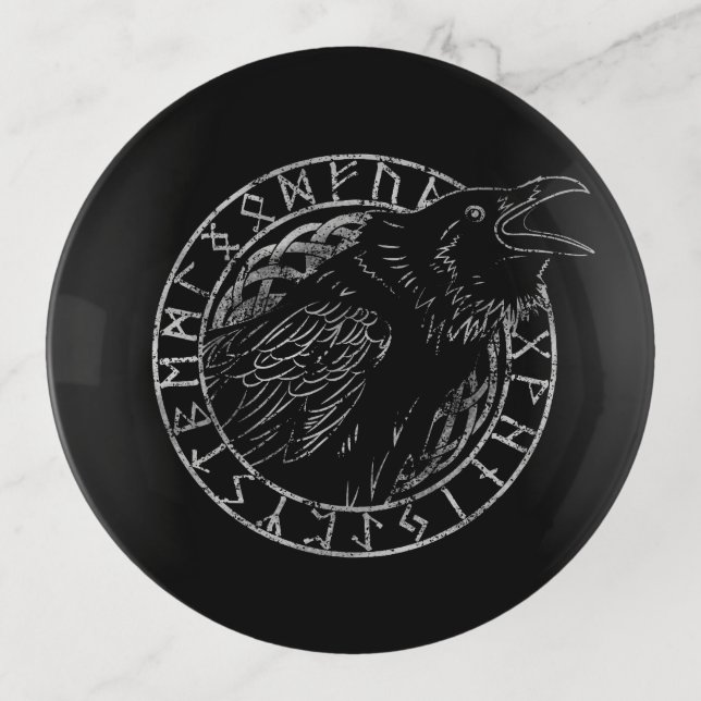 Odin Raven Crow Viking Mythology runes runic Trinket Tray (Front)