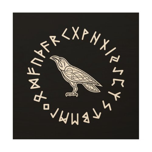 Odin Raven Crow Viking Mythology runes runic Wood Wall Art