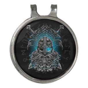 Odin Ravens and Swords Blue Luminous Eye Norse god Golf Hat Clip