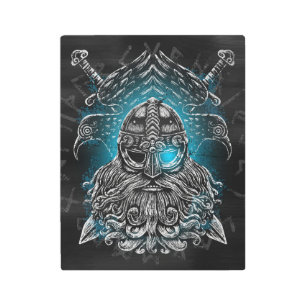 Odin Ravens and Swords Blue Luminous Eye Norse god Metal Print