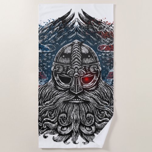 Odin ravens and swords Viking Mythology USA flag Beach Towel