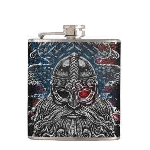 Odin ravens and swords Viking Mythology USA flag Flask