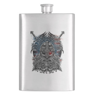 Odin ravens and swords Viking Mythology USA flag Flask