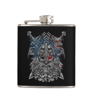 Odin ravens and swords Viking Mythology USA flag Flask