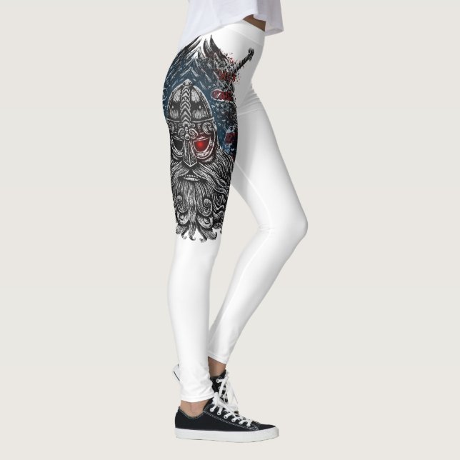 Odin ravens and swords Viking Mythology USA flag Leggings (Right)
