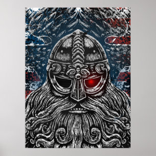 Odin ravens and swords Viking Mythology USA flag Poster