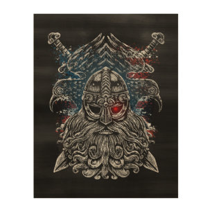 Odin ravens and swords Viking Mythology USA flag Wood Wall Art