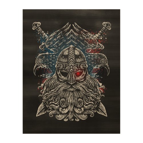 Odin ravens and swords Viking Mythology USA flag Wood Wall Art