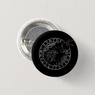 Odin Ravens Huginn Muninn Viking Runic Circle Button