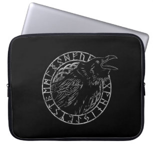 Odin Ravens Huginn Muninn Viking Runic Circle Laptop Sleeve