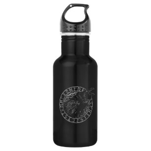 Odin Ravens Huginn Muninn Viking Runic Circle Stainless Steel Water Bottle