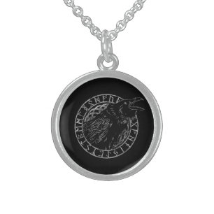Odin Ravens Huginn Muninn Viking Runic Circle Sterling Silver Necklace