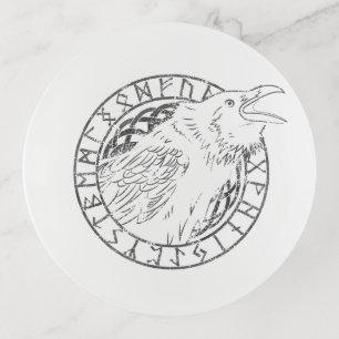 Odin Ravens Huginn Muninn Viking Runic Circle Trinket Tray