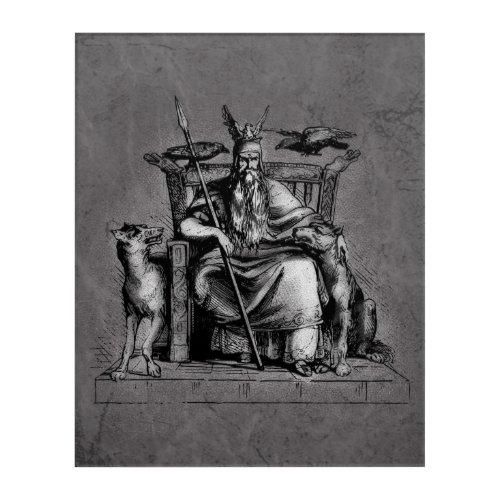 Odin ravens on his stone throne viking mythology acrylic print