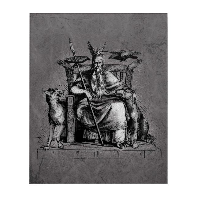 Odin ravens on his stone throne viking mythology acrylic print (Front)