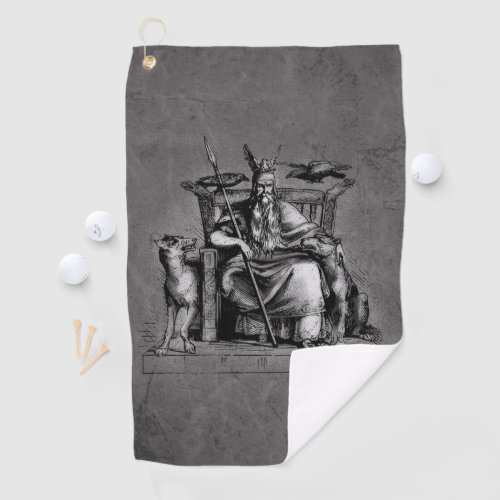 Odin ravens on his stone throne viking mythology golf towel