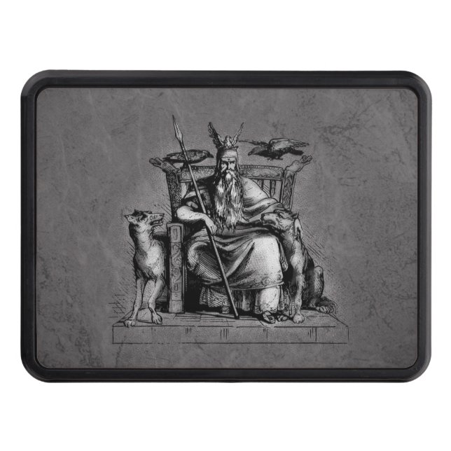 Odin ravens on his stone throne viking mythology hitch cover (Front)