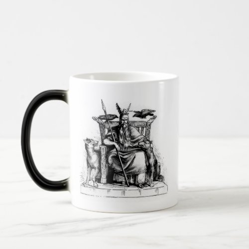 Odin ravens on his stone throne viking mythology magic mug