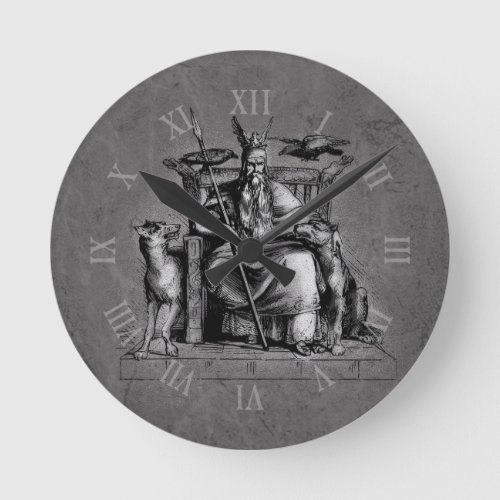 Odin ravens on his stone throne viking mythology round clock