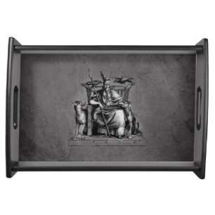 Odin ravens on his stone throne viking mythology serving tray